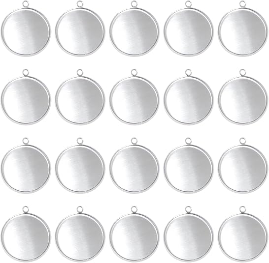 Pendant Blank Bezel - 20개 스테인리스 스틸 원형 베젤 블랭크