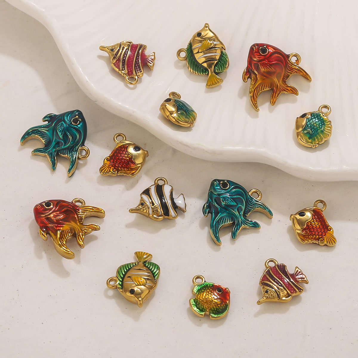 4pcs 스테인레스 스틸 에나멜 바다 물고기 매력 PV - Jewelry Making Materials Wholesale 리뷰 및 가격