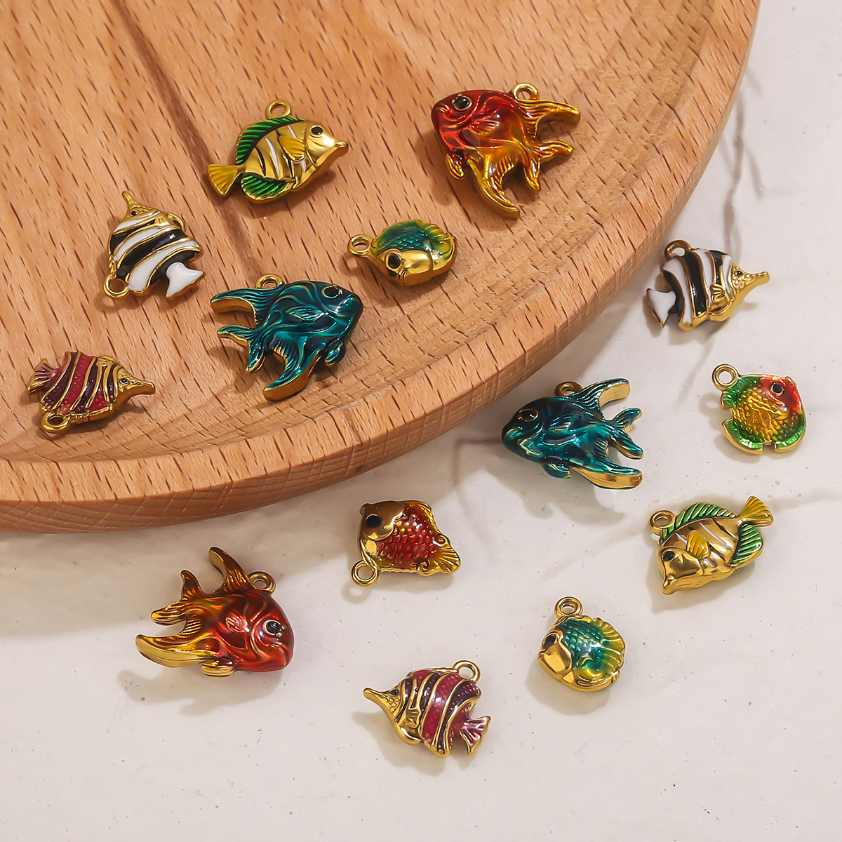 4pcs 스테인레스 스틸 에나멜 바다 물고기 매력 PV - Jewelry Making Materials Wholesale 리뷰 및 가격