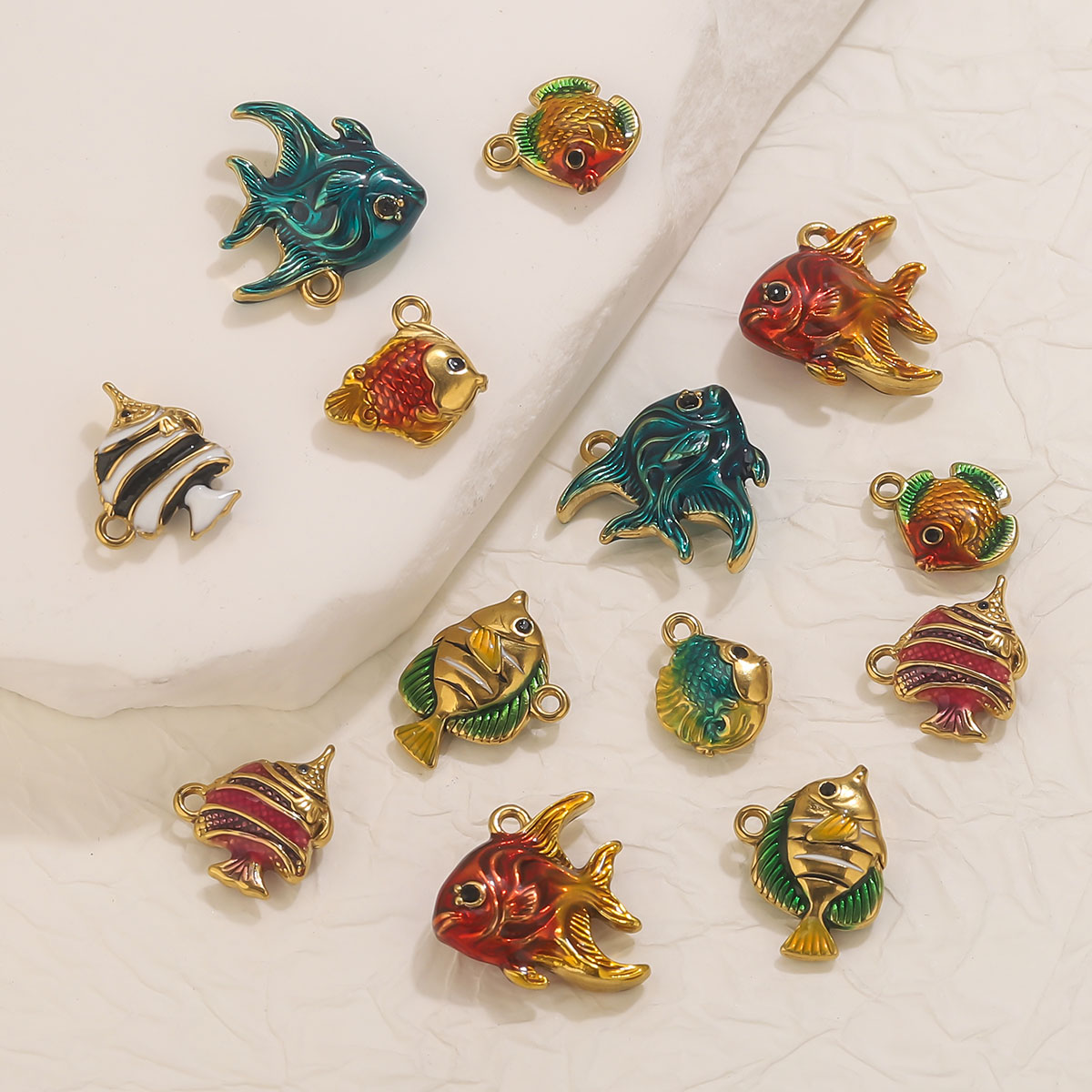 4pcs 스테인레스 스틸 에나멜 바다 물고기 매력 PV - Jewelry Making Materials Wholesale 리뷰 및 가격