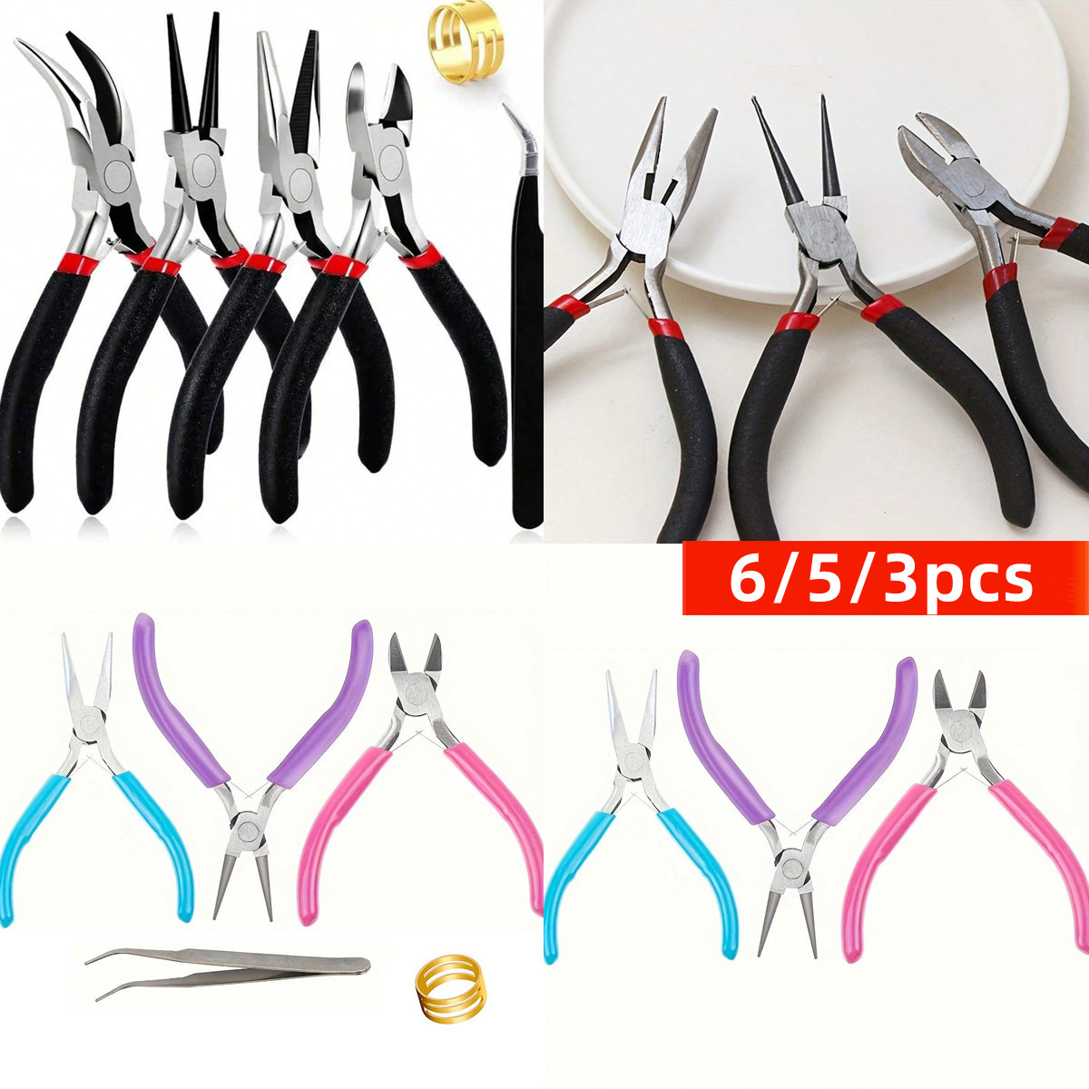 6/5/3개의 바늘 모양 원형 와이어 커터와 곡선형 코 - Jewelry Making Pliers Set 리뷰 및 가격