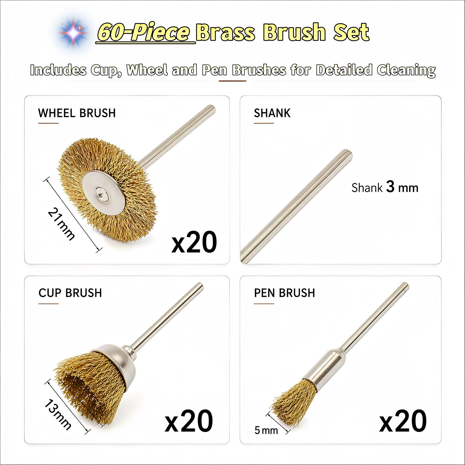 60개 보석 세공 도구 황동 와이어 브러쉬 세트 3mm - Jewelry Making Rotary Tool 리뷰 및 가격