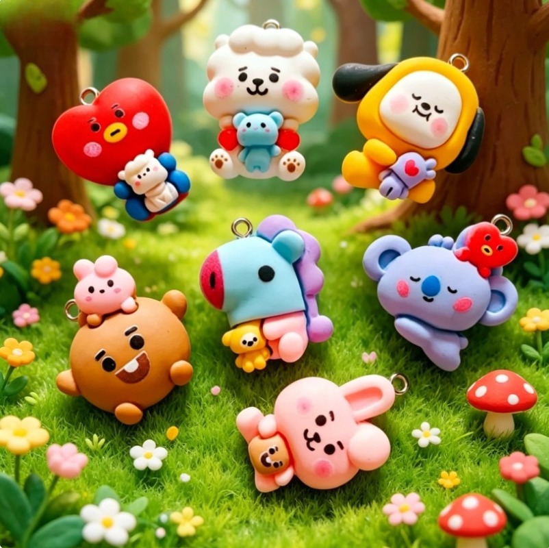 7pcs BT21 수지 만화 참 DIY 액세서리 공예  - Jewelry Making Designs 리뷰 및 가격